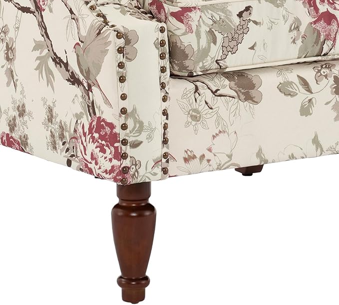 UIXE Floral Accent Chairs Set of 2, High Back Upholstered Armchair Wingback Arm Chair in Fabric for Living Room, Nailhead Trim Single Sofa Bedroom Side Reading Seat with Retro Solid Wood Legs - Beige