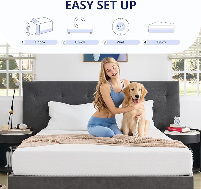 Full Size Mattress 5 Inch Green Tea Memory Foam Mattress for Cool Sleep & Pressure Relief, Medium Firm Feel,Fiberglass Free, Bed in a Box, Removable Washable Cover, CertiPUR-US Certified