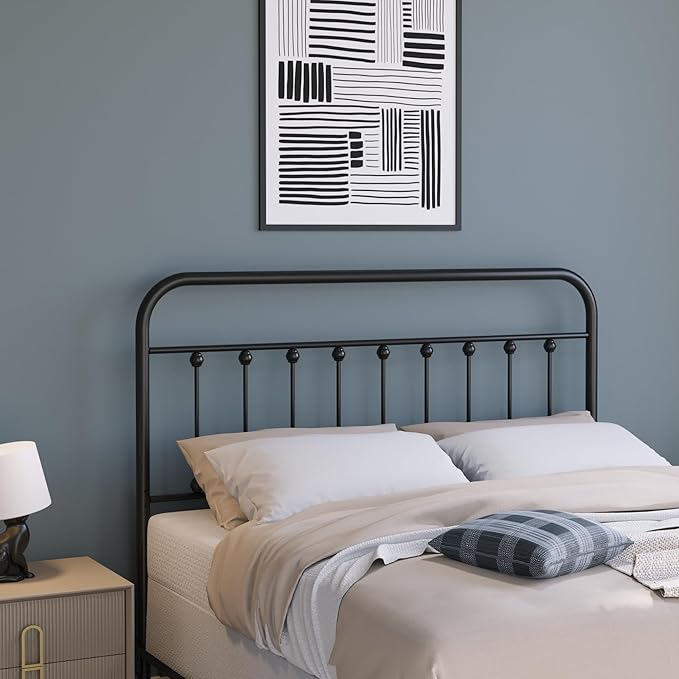 Vintage Metal Headboards, Adjustable Height Iron Frame, Farmhouse Rustic Style, Elegant and Durable Design, Easy Assembly, Universal Fit for Kids & Adults, King Size, Black Finish