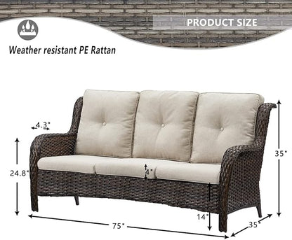 HUMMUH Outdoor Furniture Set 6 Pieces Patio Furniture Wicker Outdoor Sectional Sofa with Swivel Rocker Chairs,Side Table,Outdoor Ottomans for Patio