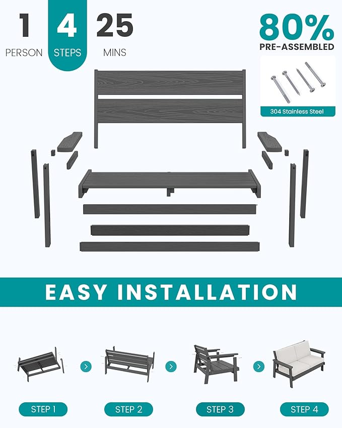 SERWALL Outdoor Loveseat, Grey Frame and Khaki Cushion
