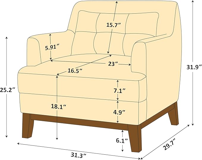 VANOMi Modern Accent Chairs, Terry Fabric Living Room Chairs with Cushion, Mid-Century Modern Comfy Reading Chair for Bedroom, Corner, Apartment, Orange