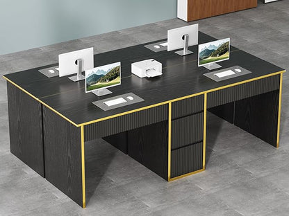 4 EVER WINNER 78.72‘’ Extra Long Black Desk with Drawers, 2 Person Desk with 5 Storage Drawers, Computer Desk with Storage Shelves,Double Desks Workstation with Shelf for Home Office, Black