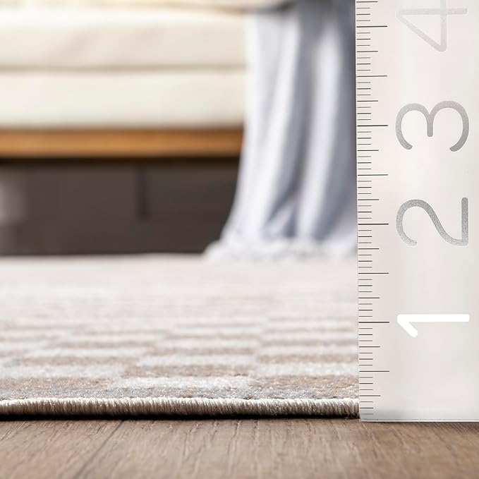 nuLOOM 8' Round Machine Washable Stain-Resistant Area Rug Medium Profile for Living Room, Bedroom, and Dining Room, Nikita Beige