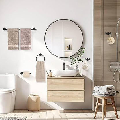 10 Pieces Matte Black Towel Bar Set Bathroom Hardware Accessories Set Upgraded Towel Hooks Towel Holder Set for Bathroom Stainless Steel Wall Mounted 23.6 Inch