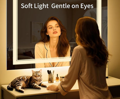 36"x30" LED Bathroom Mirror with Anti-Fog, Stepless Dimmable Lights, 3 Color Modes, Shatter-Proof Tempered Glass, Memory Function & Waterproof Design
