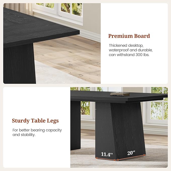 63 in Executive Desk with Power Outlets, Modern Home Office Desk with Storage Cabinet, Wood Computer Desk Business Workstation Desk Conference Table (Black)