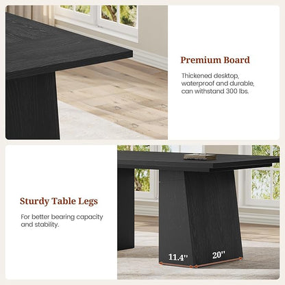 63 in Executive Desk with Power Outlets, Modern Home Office Desk with Storage Cabinet, Wood Computer Desk Business Workstation Desk Conference Table (Black)
