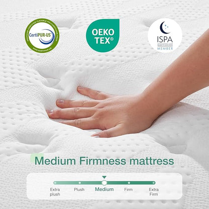 Novilla King Mattress, 12 Inch Hybrid Mattress, High Density Gel Foam with Pocket Coils for a Cozy Sleep, Motion Isolation Medium Firm King Size Mattresses, Pillow Top Mattresses, Balance Support