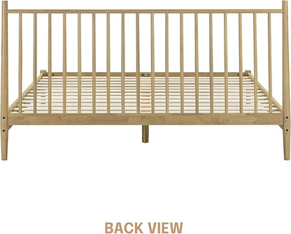 NTC Inno Wooden Bed Frame with Headboard, Solid Oak and Rubber Wood Foundation with Silent Slats and Wood Central Supports, 1000 Lb Capacity, Effortless Assembly, King - Sand