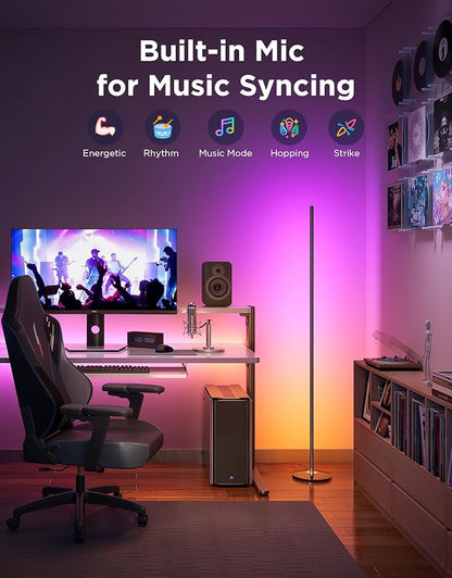 Govee RGBIC Floor Lamp Basic, LED Corner Lamp Works with Alexa, 1000 Lumen Smart Modern Floor Lamp with Music Sync and 16 Million DIY Colors, Color Changing Standing Lamp for Bedroom Living Room Black