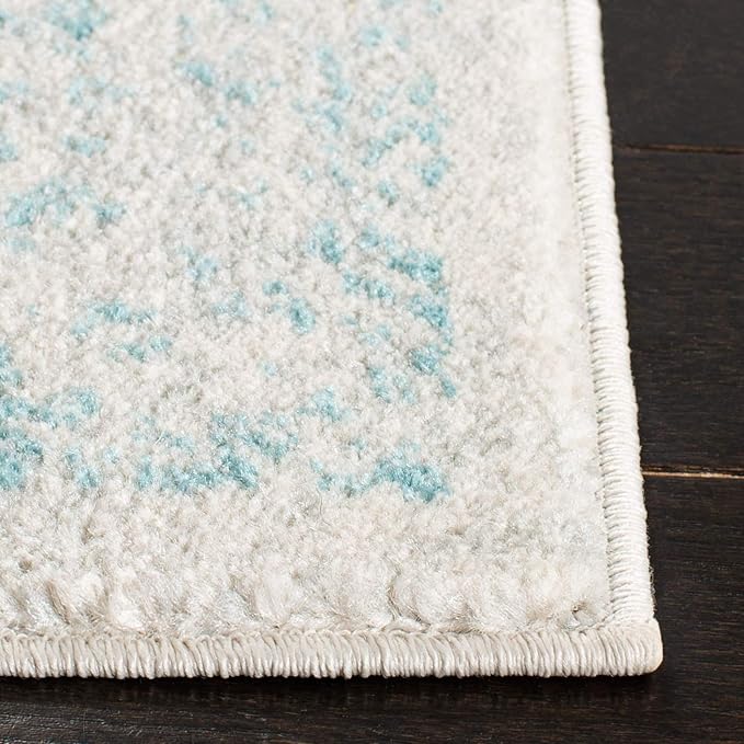 SAFAVIEH Evoke Collection Area Rug - 6'7" Square, Ivory & Aqua, Distressed Design, Non-Shedding & Easy to Clean, Ideal for Living Room, Bedroom, Dining Space (EVK256J)