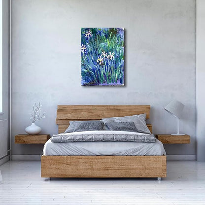 Wieco Art Large Canvas Print Wall Art Irises by Claude Monet Oil Paintings Reproduction Landscape Pictures Artwork on Canvas Art for Living Room Decorations and Wall Decor