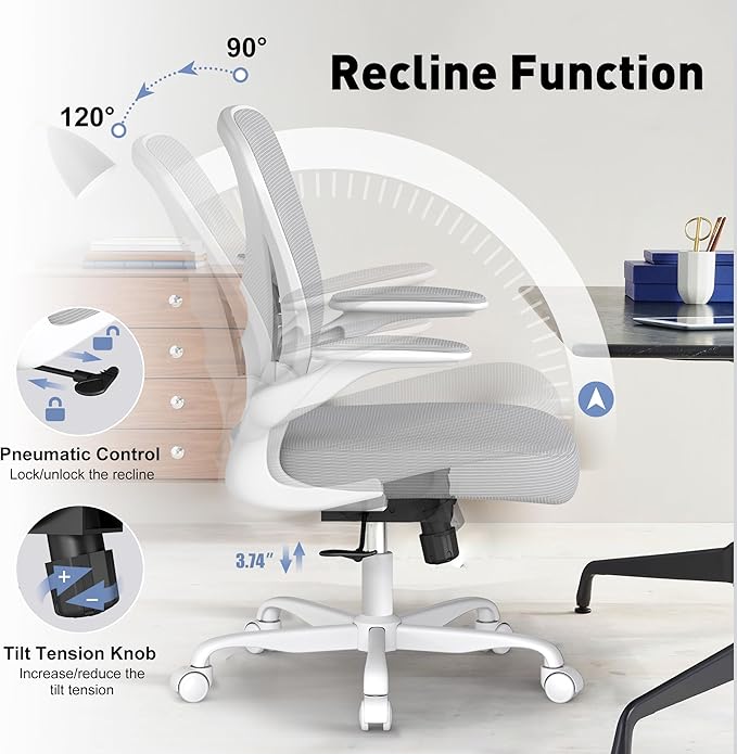 ZZH Ergonomic Office Chair Set of 8 with Adjustable Lumbar Support, Mesh Home Office Desk Chair with Wheels and Flip-up Arms, Grey