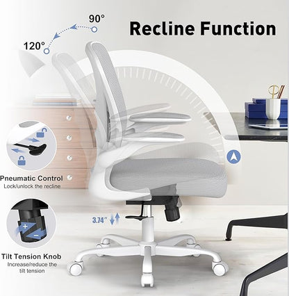 ZZH Ergonomic Office Chair Set of 8 with Adjustable Lumbar Support, Mesh Home Office Desk Chair with Wheels and Flip-up Arms, Grey