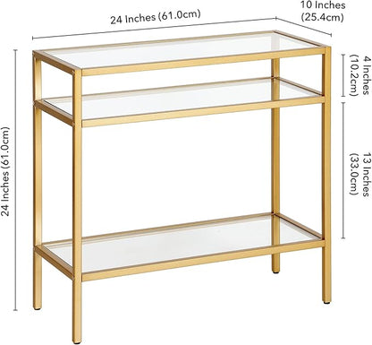 Henn&Hart 24" Wide Rectangular Rectangular Side Table in Brass, Table for Living Room, Bedroom