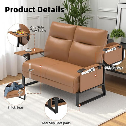 Modular Cloud Sectional Couches for Living Room, Faux Leather Loveseat & Accent Chairs Set of 2, Upholstered Sectional Sofa Set for Office, Brown