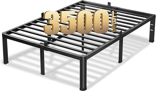 20 Inch Queen Bed Frame, 3500Lbs Heavy Duty Metal Platform with Round Corner Legs Mattress Slide Stopper, Steel Slat Support No Box Spring Needed, Noise Free, Non-Slip, Easy Assembly
