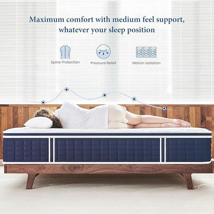 Coolvie King Mattress 12 inch, Tight Top Deep Sleep Mattresses with Extra Lumbar & Hip Support, Medium to Firm Hotel Collection Hybrid Sleep System for Supportive, Breathable Bed in a Box King Size
