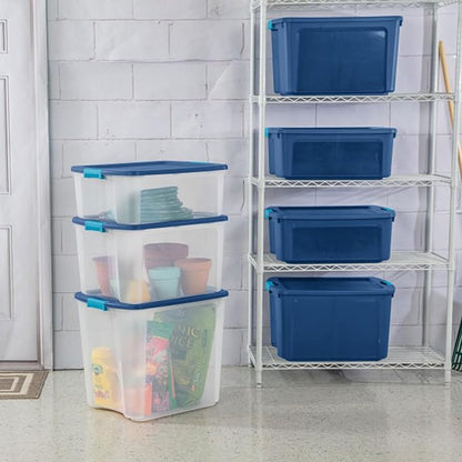 Sterilite 12-Pack Latch and Carry, Clear Plastic Storage Bins with Latching Lids and Full-Grip Handles, 27 Gallon