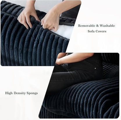 Modular Sectional Sofa, 78.74" Oversized Loveseat Sofa, Deep Seat Cloud Couch, 2 Seat Comfy Modular Sofa Couches for Living Room, Plush Couch Cushion Covers Removable, Black