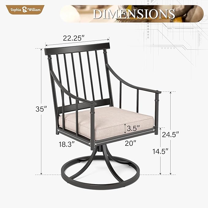 Sophia & William Swivel Patio Chairs Set of 4, Metal Rocker Rocking Outdoor Dining Chairs with Seat Cushions, Patio Bistro Steel Furniture Chairs with Armrest for Outside Yard, 4 Pack