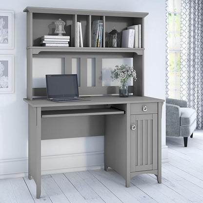 Bush Furniture Salinas Computer Desk with Hutch | Study Table with Drawers, Cabinets & Pullout Keyboard/Laptop Tray | Modern Home Office Desk in Cape Cod Gray | Work Desk with Storage