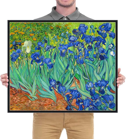 Wieco Art Black Framed Wall Art Irises by Van Gogh Famous Flowers Oil Paintings Reproduction Canvas Prints Modern Canvas Prints Artwork Pictures on Canvas Wall Art for Wall Decor