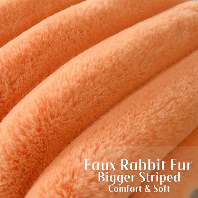 FUTEI Orange Decorative Throw Pillow Covers 12x20 Inch Set of 2, Square Soft Faux Rabbit Fur Thick Striped Lumbar Pillow Case,Winter Home Decor for Couch Bed Living Room