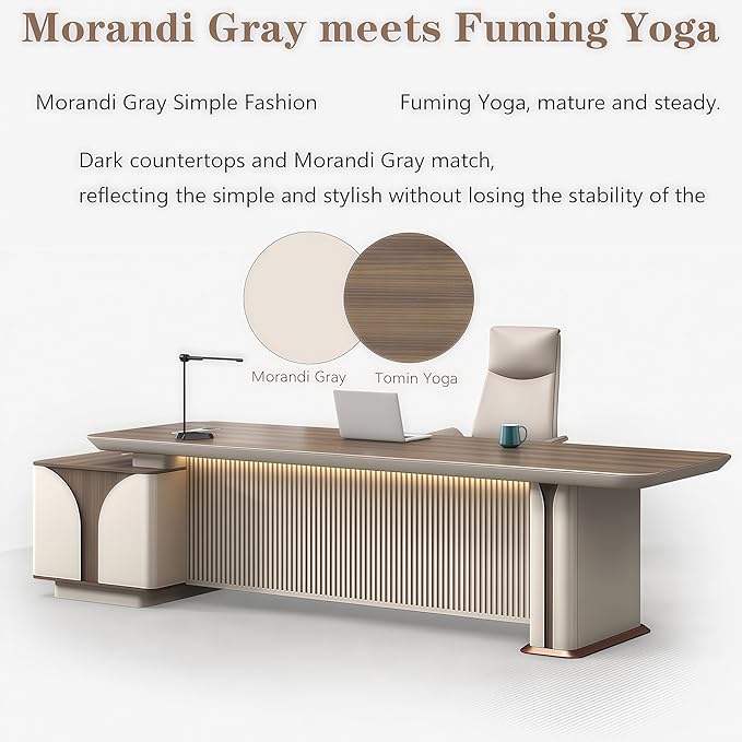 Modern L Shaped Desk, 133.9 inch Large Desk with Storage, Executive Desks for Home Office No Installation Required with Drawers and Lockable