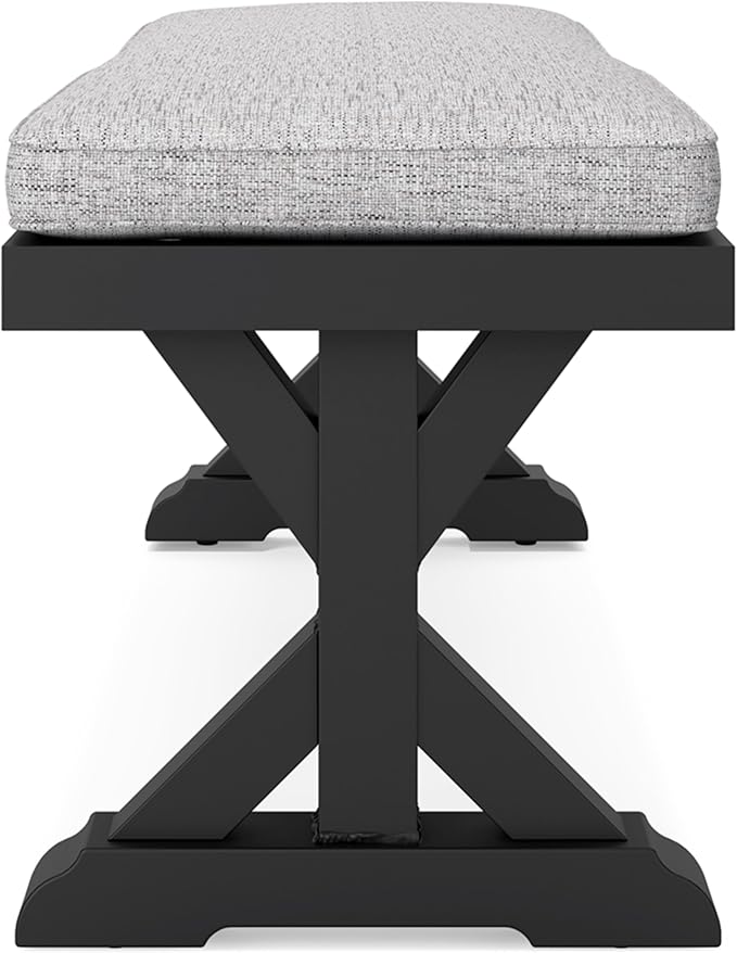 Signature Design by Ashley Beachcroft Casual Nuvella Weather Resistant Fabric Outdoor Bench with Cushion, Light Gray & Black