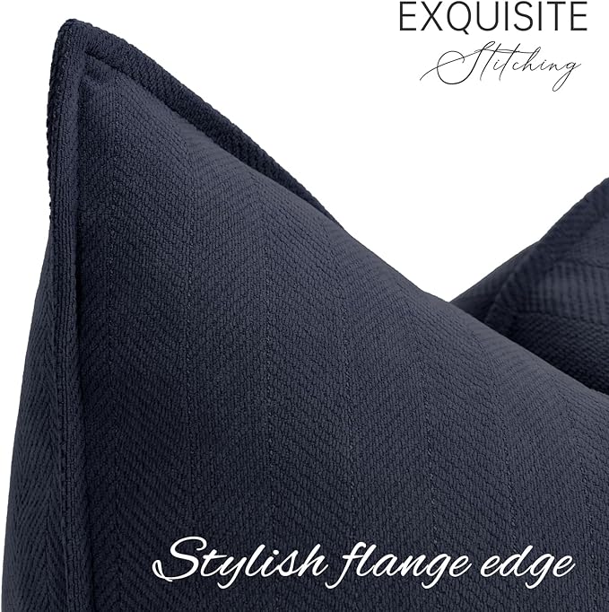 ZWJD Navy Pillow Covers 24x24 Set of 2 Chenille Throw Pillow Covers with Elegant Design Soft and Luxurious Decorative Throw Pillows for Couch, Bed, and Home Decor
