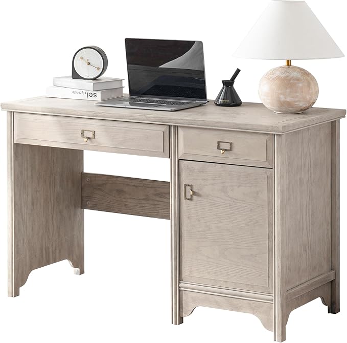 Chogori 47" Solid Wood Executive Desk, Farmhouse Office Computer Desk with 2 Drawers & Storage Cabinet, Wooden Writing Table for Home Office Study Bedroom,Gray