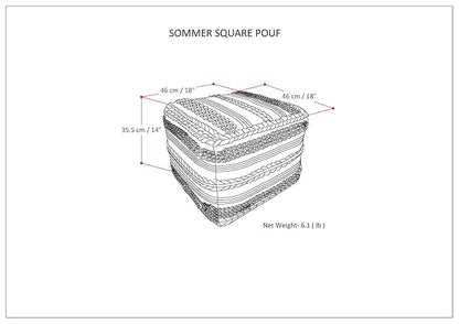 SIMPLIHOME Sommer Boho Square Pouf in Natural Handloom Woven Pattern for the Living Room, Bedroom and Kids Room