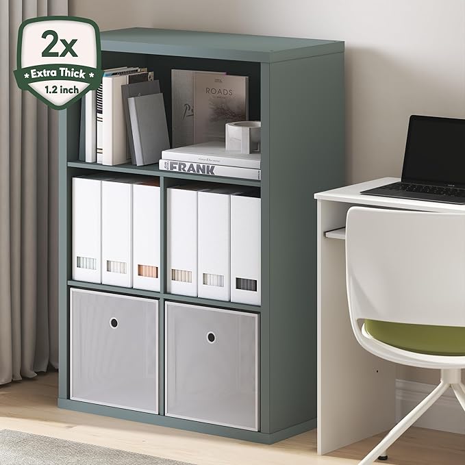 Furinno Cubicle Book Shelf, 5-Cube Thick Frame Bookshelf, Reversible Bookcase with Closed Back, 14.6" x 57.8" x 58", for Living Room, Bedroom, Home Office, Sage Green