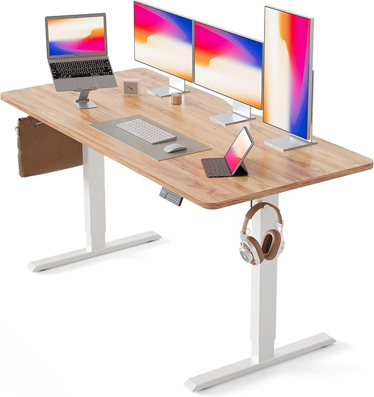 CubiCubi 60 x 24 Inches Electric Standing Desk, Height Adjustable Sit to Stand Desk, Home Office Table with Splice Board, Light Rustic