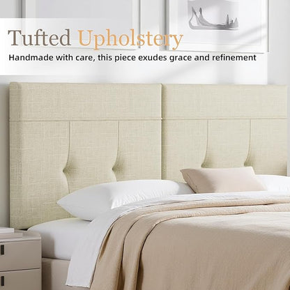 Headboard Queen Size Upholstered Linen, Queen Headboard with Sturdy Metal Legs, Tufted Upholstery Design Headboards with Adjustable Width & Height (Linen)