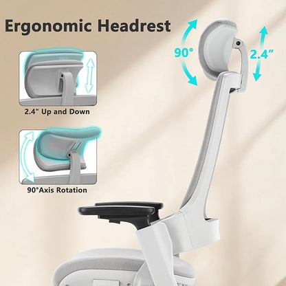 CLATINA Ergonomic High Swivel Executive Chair with Adjustable Height Head 3D Arm Rest Lumbar Support and Upholstered Back for Home Office Studio, Gray Fabric, 2 Pack