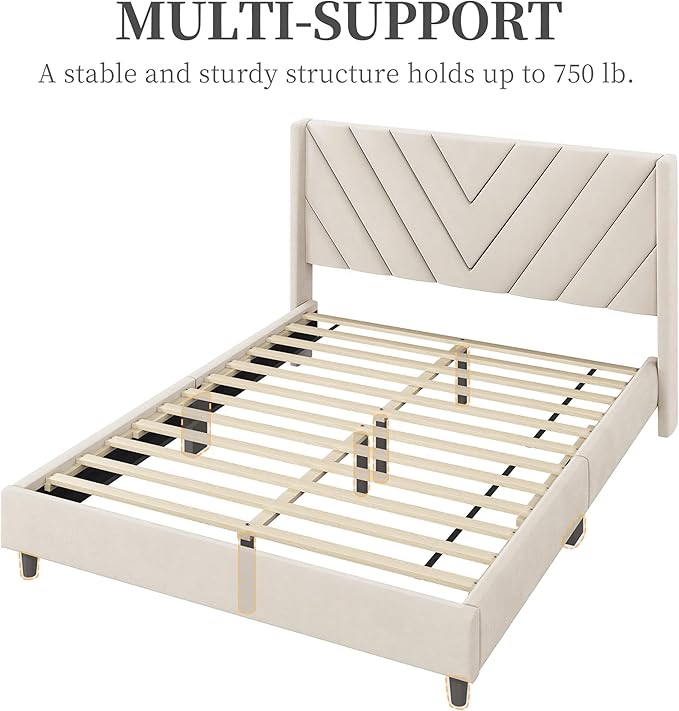 Yaheetech Full Bed Frame Upholstered Platform Bed with Wing Side Tufted Headboard/Sturdy Wooden Slat Support/No Box Spring Needed/Mattress Foundation,Beige Full Bed