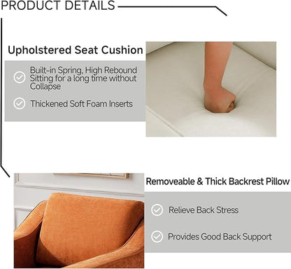UIXE Swivel Accent Chairs Set of 2, Chenille Upholstered Arm Chair for Living Room, Modern Club Armchair Comfy Single Sofa Bedroom Reading Seat with Lumbar Pillow - Orange