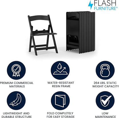 Flash Furniture Hercules Set of 10 Kids Black Resin Folding Chair with Black Vinyl Padded Seat