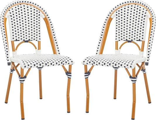 SAFAVIEH Outdoor Collection California Bistro White/Navy Side Chair Set of 2 (Fully Assembled)