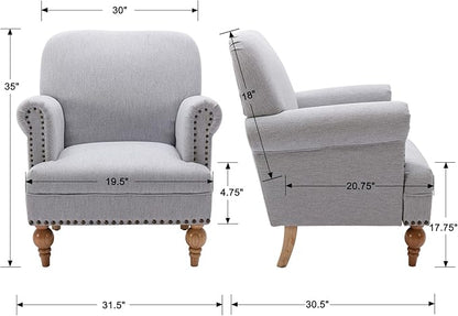Modern Linen Accent Chairs Set of 2 Comfy Reading Chairs Upholstered Lounge Chair Single Sofa Couch for Bedroom/Living Room, Grey