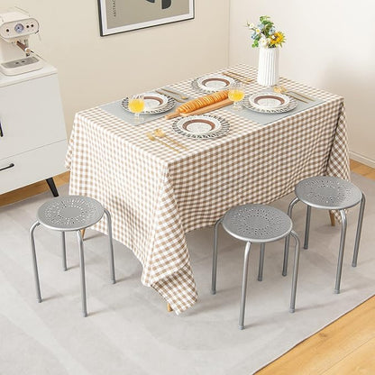 COSTWAY 6-Pack Steel Stack Stools, 17.5-Inch Height Portable Stackable Backless School Stools with Daisy Design, Round Classroom Decoration Stools Set of 6 for Kids Children Students, Grey