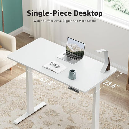 3 Stages Dual Motor Electric Standing Desk with One Piece Desktop, 48 x 24 Inch Adjustable Height Sit to Stand Up Desk for Home Office, Work & Study, Black Frame & White Desktop (2 Packages)
