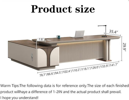 Modern L Shaped Desk, 141.7 inch Large Desk with Storage, Executive Desks for Home Office No Installation Required with Drawers and Lockable