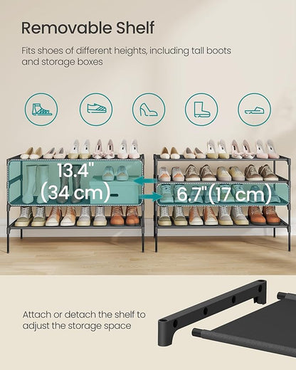 SONGMICS Shoe Rack, 4-Tier Shoe Storage Organizer, Space-Saving, 11.6 x 36.1 x 27.7 Inches, Entryway, Metal Frame, Non-Woven Fabric Shelves, Ink Black ULSH034BH01S