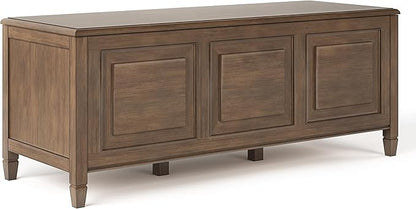 SIMPLIHOME Connaught Storage Bench - 51 inch Wide Solid Wood Trunk Bench in Natural Aged Brown, Traditional Bench for Entryway with Lift-Up Lid and 3 Hidden Compartments