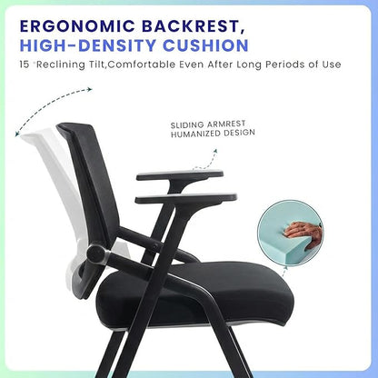 12 Pack Stackable Conference Room Chairs with Paddle Folding Office Chair Foldable Desk Chair Mesh Back and Arms for Conference Meeting Guest Reception Home Office Training Room Chair Black