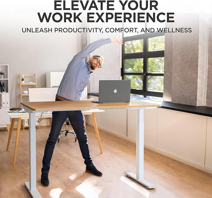 Rise Up Electric Standing Desk Adjustable Height 24-49" Dual Motor One Piece 60x30 Bamboo Large Standing Desk, Sit Stand Desk Rising Desk Home Office